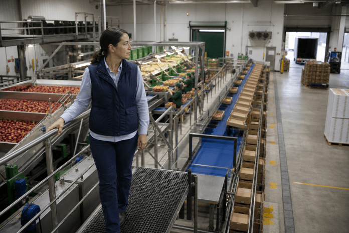 Productor, packing y exportadora: tres funciones distintas dentro de una misma fruta Profesional recorriendo un packing donde se observan recepción, selección, embalaje y despacho de fruta.